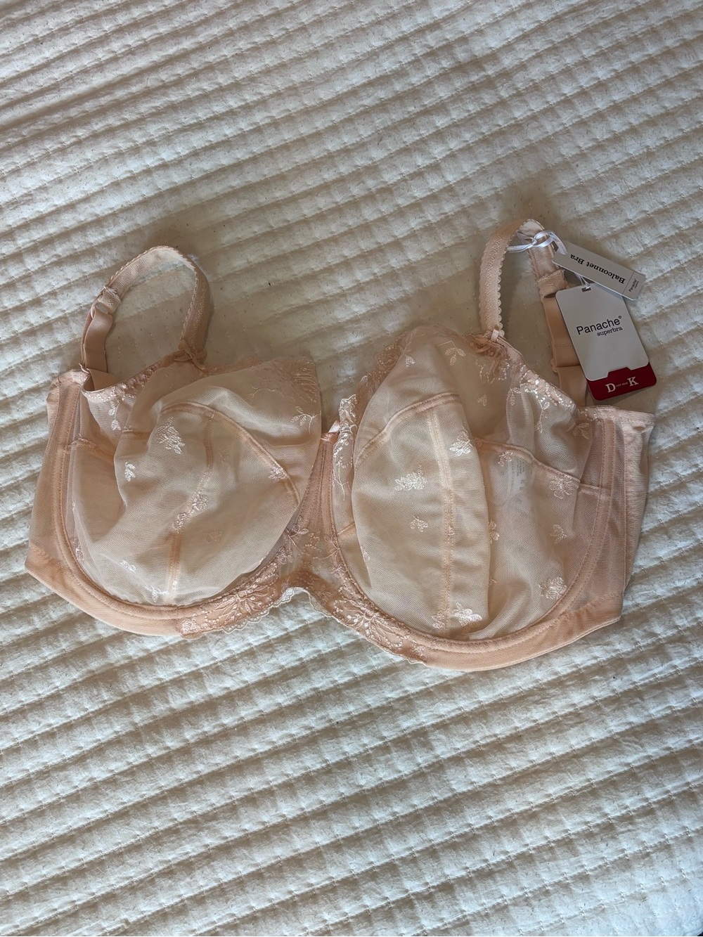 NWT Panache Superbra Ariza Balconnet Bra 5051 Blossom Beige Mesh Embroidered